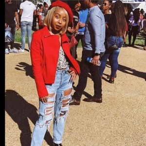 Red H&M velvet jacket